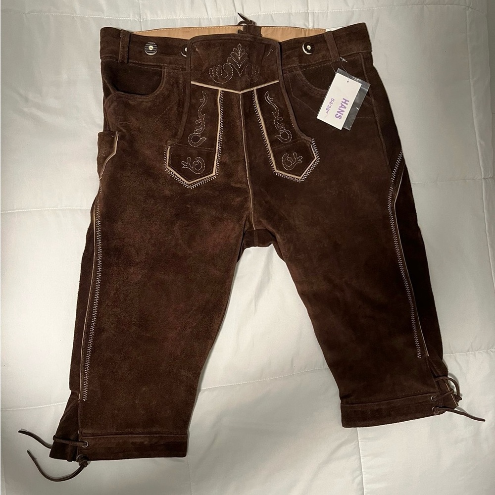 Brown Suede Lederhosen with Embroidery